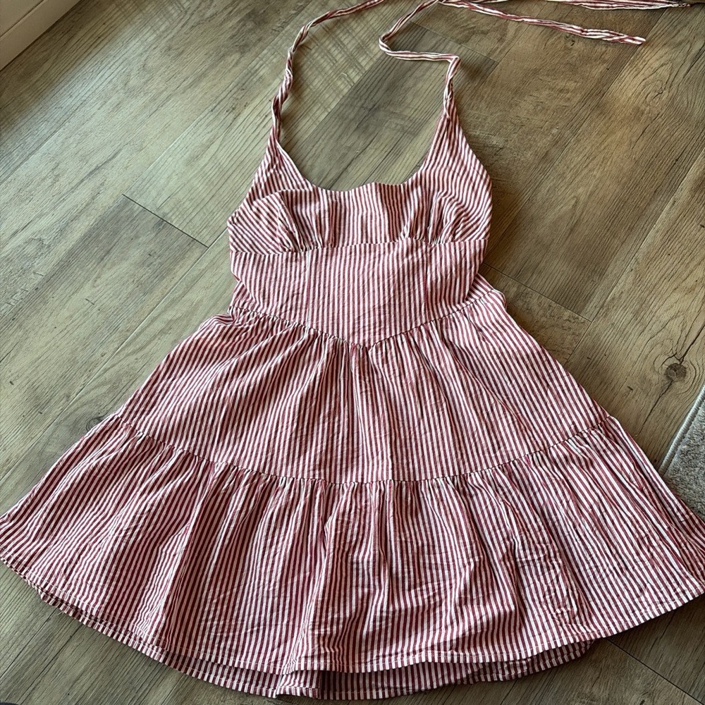 Red and White Striped Halter Dress
